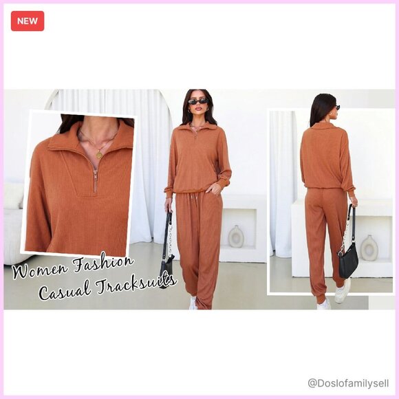 Y2K Tracksuit Set Half Zip Sweatshirt High Waist Sweatpants Lounge Wear - Picture 8 of 8